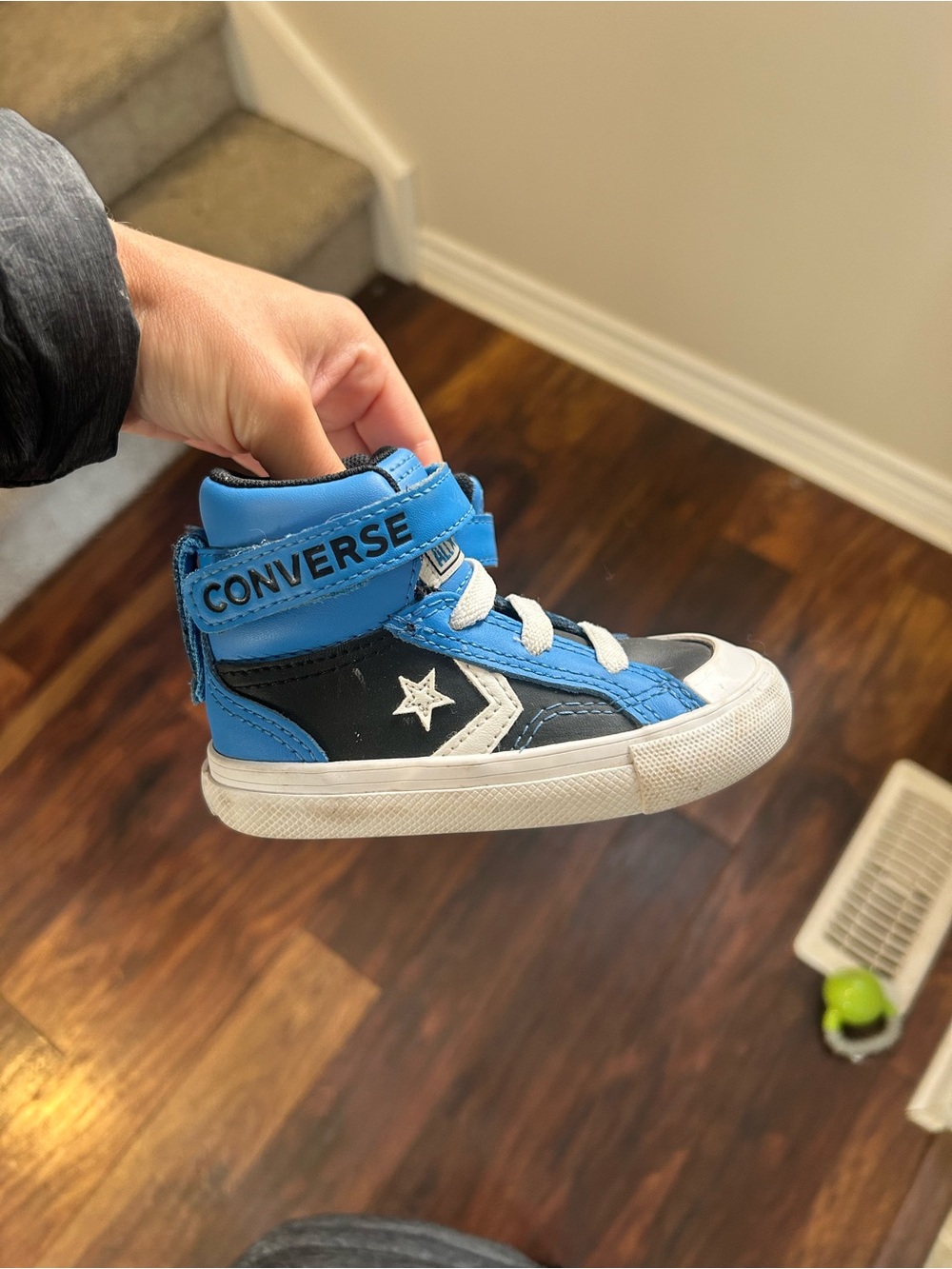 Converse Kids Blue and Black High-Top Sneaker with Strap and Star Chevron